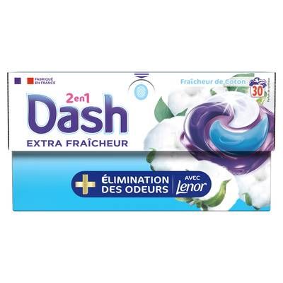 Dash Lessive capsules 2en1 Fraîcheur de coton, 30 capsules