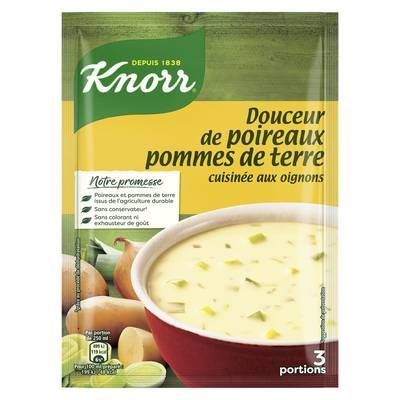 Knorr Soupe Douceur de poireaux, pommes de terre cuisinée aux oignons déshydratée, 80g