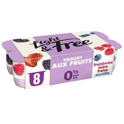 Light&Free Yaourt fruits rouges 0%mg, 8x125g