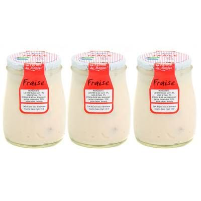 La Ferme du manège Yaourt Fraise au lait entier, Lot de 3x180g