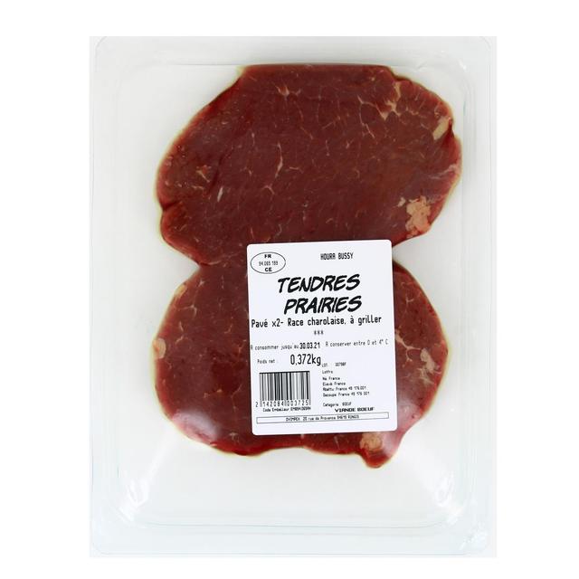 3297579016229 - Aux Tendres Prairies - 2 Pavés de Rumstek de Boeuf de Race Charolaise à griller 2x180g