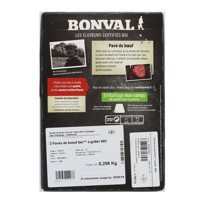 - Bonval - 2 Pavés de boeuf Bio 2x150g