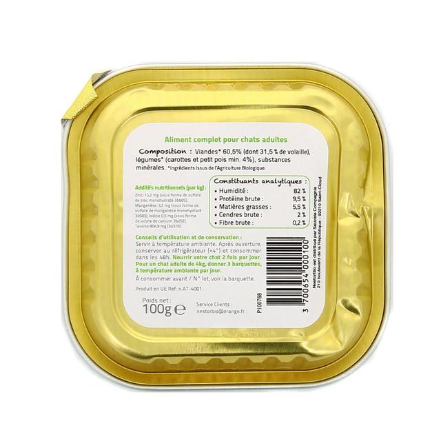 3700654000100 - Nestor Bio - Fricassées Pour Chat Bio Volaille et aux Petis Légumes