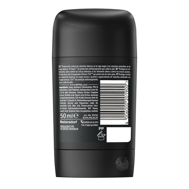 4006000201900 - Nivea Men - Déodorant Stick homme Invisible Black & White 72H