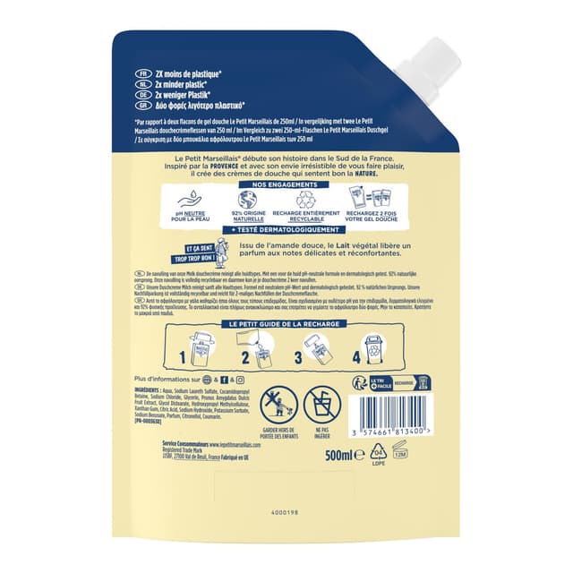3574661813400 - Le Petit Marseillais - Crème de Douche Extra Douce au Lait Recharge