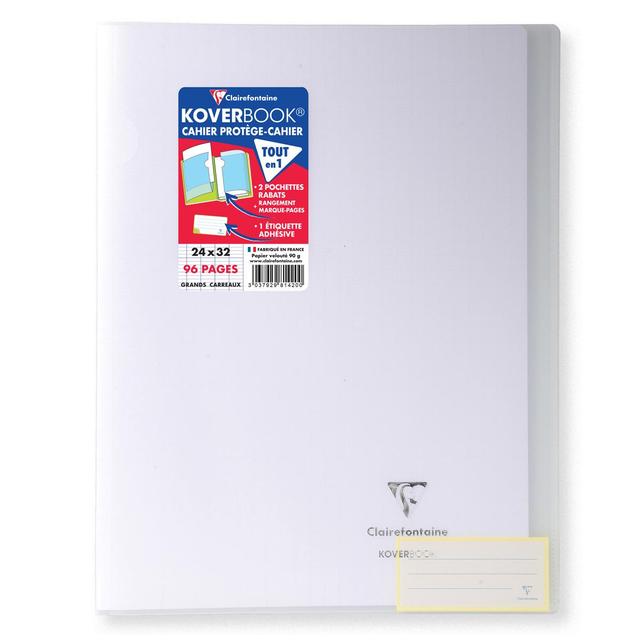 3037929814200 - Clairefontaine - Cahier Kover Book 24 x 32 cm grands carreaux incolore