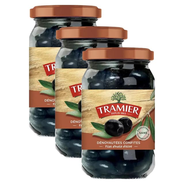 3017230000059 - Tramier - Olives noires confites dénoyautées et filet d'huile d'olive en bocal
