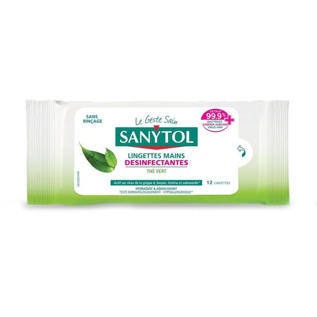 3045206505000 - Sanytol - Lingettes mains désinfectantes hydratantes au thé vert naturel