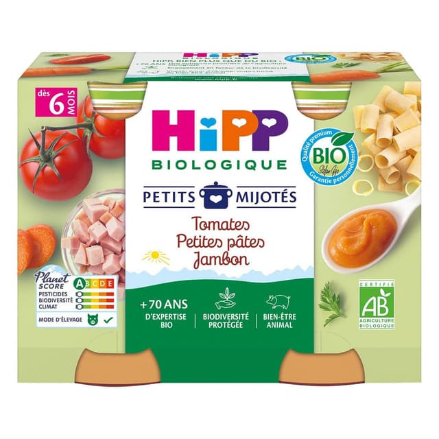 4062300445000 - Hipp - Petits Mijotés - Tomates Petites Pâtes Jambon Bio Pot Bébé Dès 6 mois