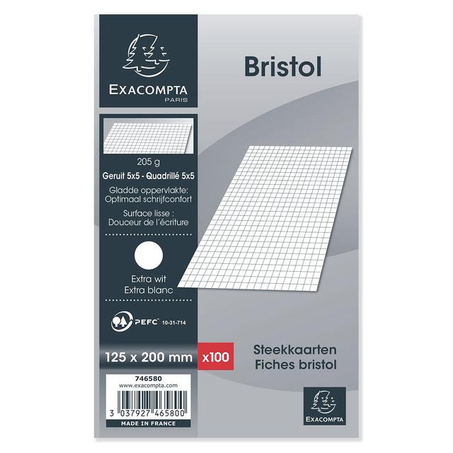 3037927465800 - Exacompta - Fiches bristol 12,5 x 20 cm petits carreaux
