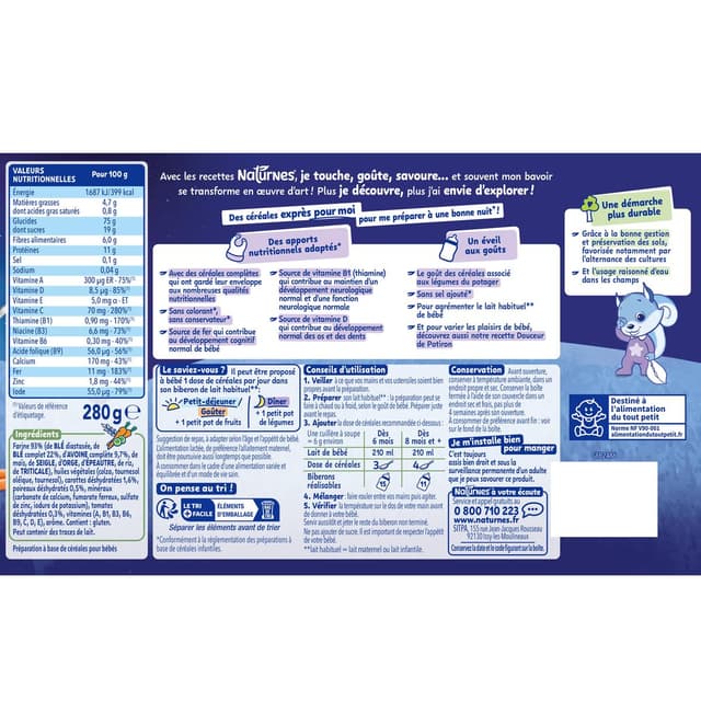 8445291646100 - Naturnes® - P'tite Céréale - Céréales complètes aux légumes variés du soir Bébé dès 6 mois