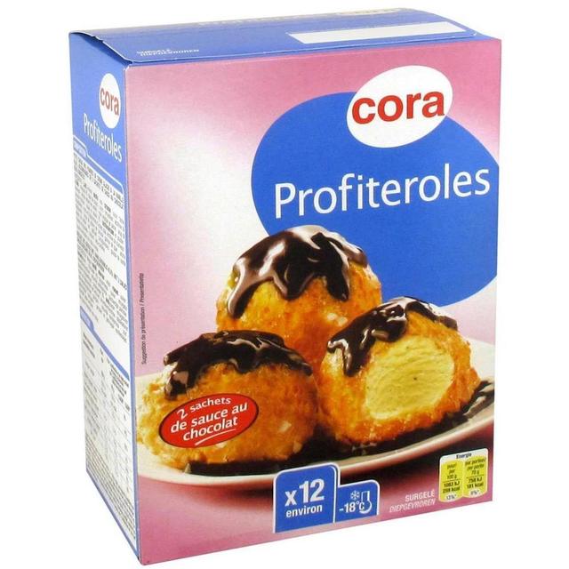 3257986317500 - Cora - 12 Profiteroles et 2 sachets de sauce chocolat noir