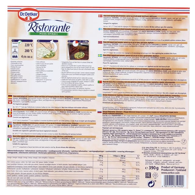 4001724819400 - Dr.Oetker - Ristorante - Pizza spinaci- Épinard, tomate et fromage