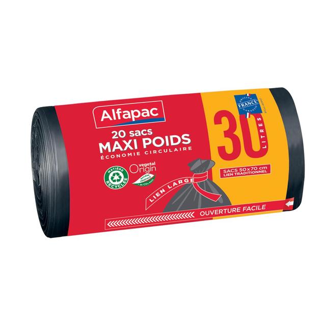 3232767510301 - Alfapac - Sacs poubelle 30L maxi poids à liens Vegetal Origin®
