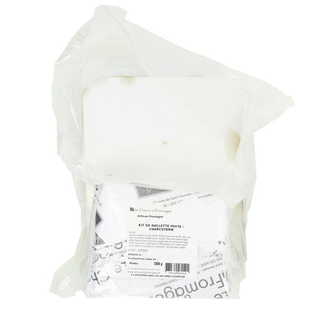 3760364480401 - Le Chariot à fromages, Artisan Fromager - Kit Raclette Complet Artisanal Mixte, Fromage + Charcuterie - Lait de vache cru