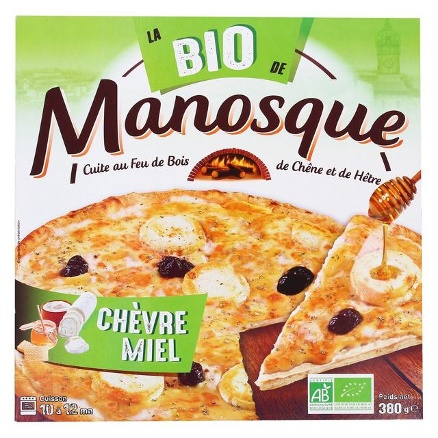 3424600001101 - La Pizza De Manosque - Pizza Bio Chèvre Miel base crème cuite au feu de bois de chêne et de hêtre