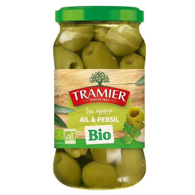 3017239004201 - Tramier - Olives vertes dénoyautées ail et persil Bio