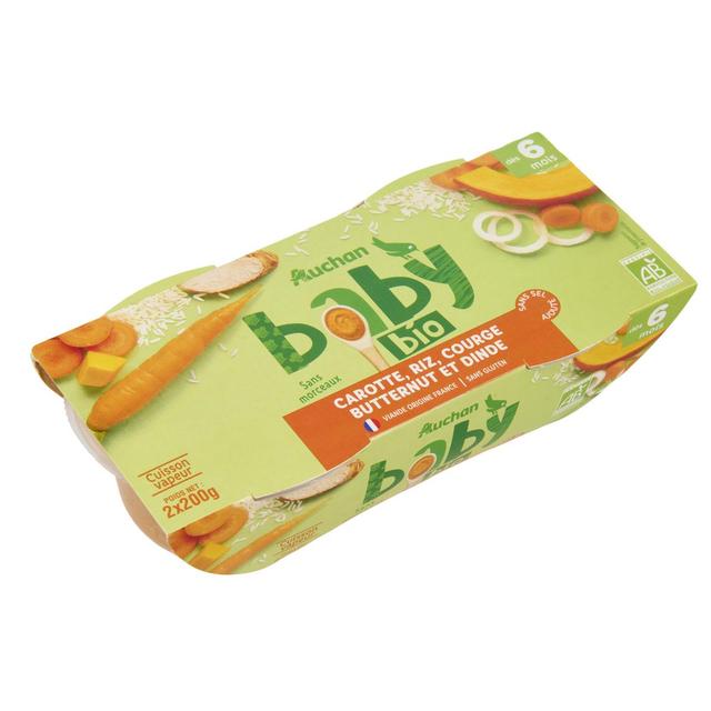 3596710475001 - Auchan Baby Bio - Carottes, riz courge butternut et dinde bio Bol Bébé dès 6 mois