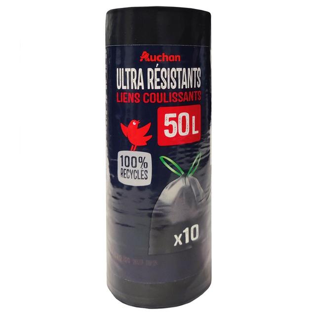 3596710529001 - Auchan - Sacs poubelle ultra résistants à liens coulissants 50L