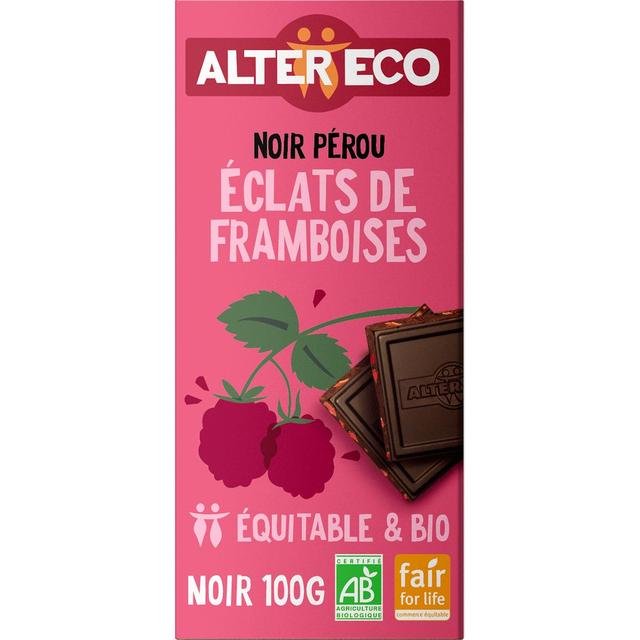 3700214619001 - Alter Eco - Commerce Equitable - Chocolat noir éclats de framboises 60% Cacao Bio du Pérou