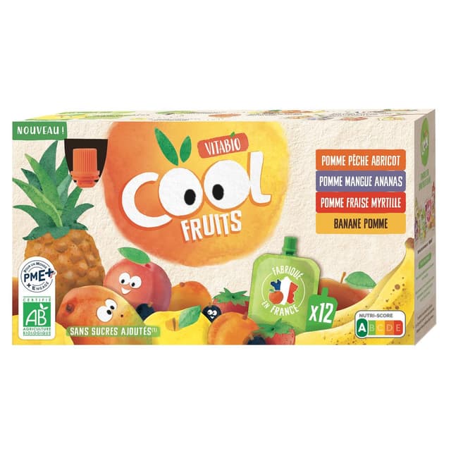 3288131680002 - Vitabio - Cool Fruits - Purée de fruits Assortiment de 4 recettes Bio en gourde