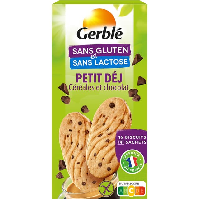 3175681140202 - Gerblé Sans Gluten Sans Lactose - 16 Biscuits Petit Déj Céréales et chocolat sans gluten et sans lactose