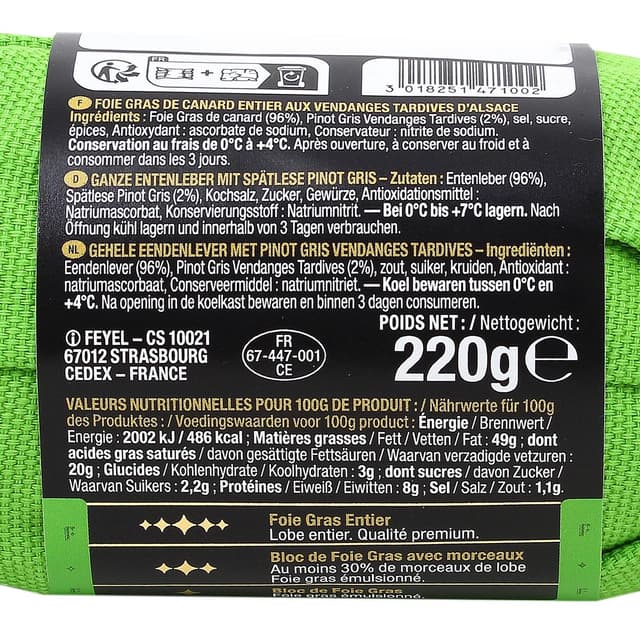 3018251471002 - Feyel - Foie gras de Canard Entier aux Vendanges Tardives d'Alsace