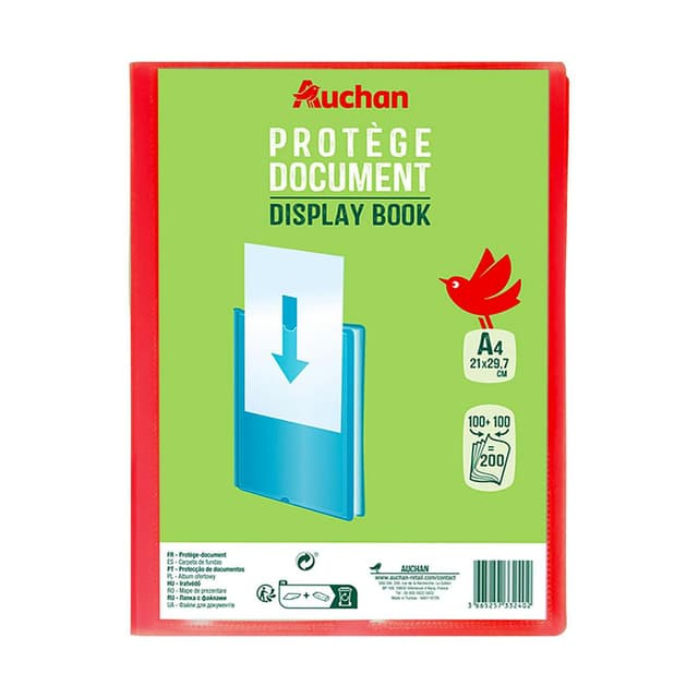 3665257332402 - Auchan - Protège document A4 souple 200 vues 21x29.7cm