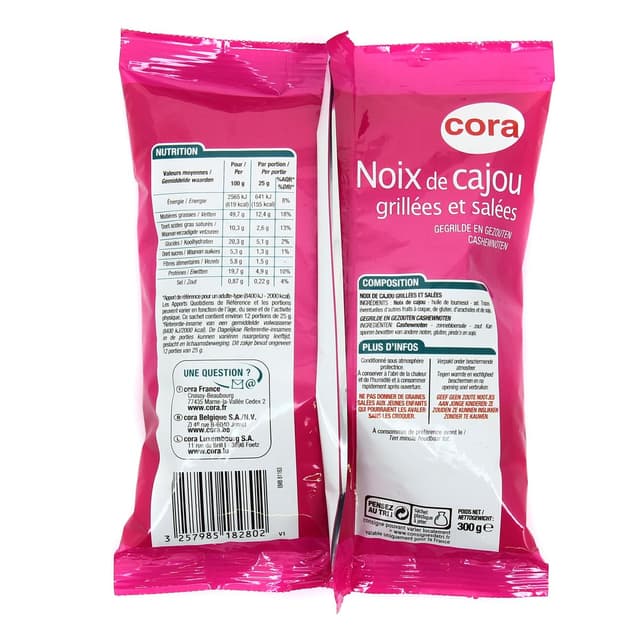 3257985182802 - Cora - Noix de cajou grillées et salées