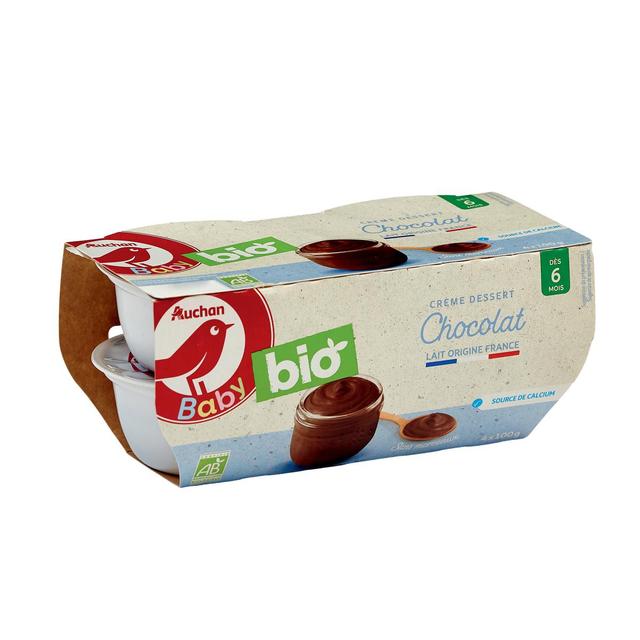 3596710474202 - Auchan Baby Bio - Dessert lacté Crème Chocolat Bio Coupelles Bébé dès 6 mois