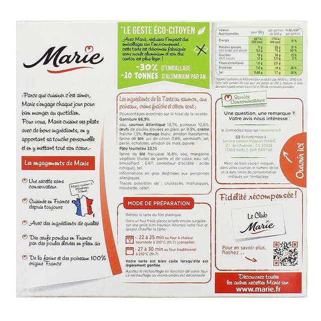 3248833085802 - Marie - Tarte au saumon et aux poireaux à la crème avec de la crème fraiche et un trait de citron