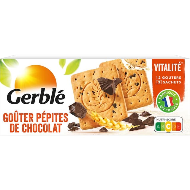 3251490307002 - Gerblé Vitalité - 12 Goûters pépites de chocolat -32% de sucres en moins
