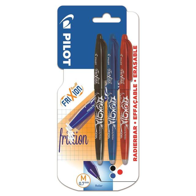 3131917240603 - Pilot - 3 Stylos effaçables Frixion Ball encre gel effaçable bleu, noir, rouge pointe moyenne