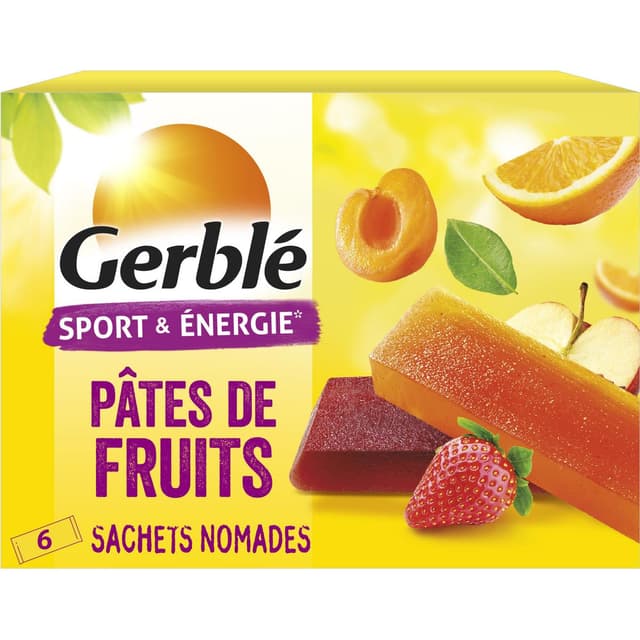 3175681660304 - Gerblé Sport et Energie - Pâtes de fruits- Pommes Fraise, Pommes Abricot, Pommes Orange Sport et Energie