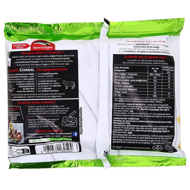 3181232180504 - Charal - Carpaccio de Boeuf Parmesan Mariné Huile d'Olive et Parmigiano Reggiano AOC