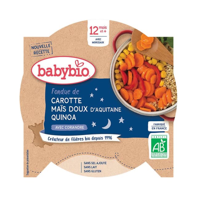 3288131501604 - Babybio - Fondue de carottes et maïs d'Aquitaine au quinoa bio Assiette Bébé Dès 12 mois