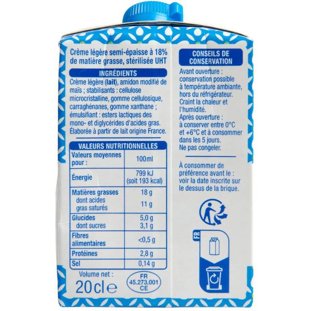 3596710483204 - Auchan - Crème légère semi-épaisse 18%mg UHT