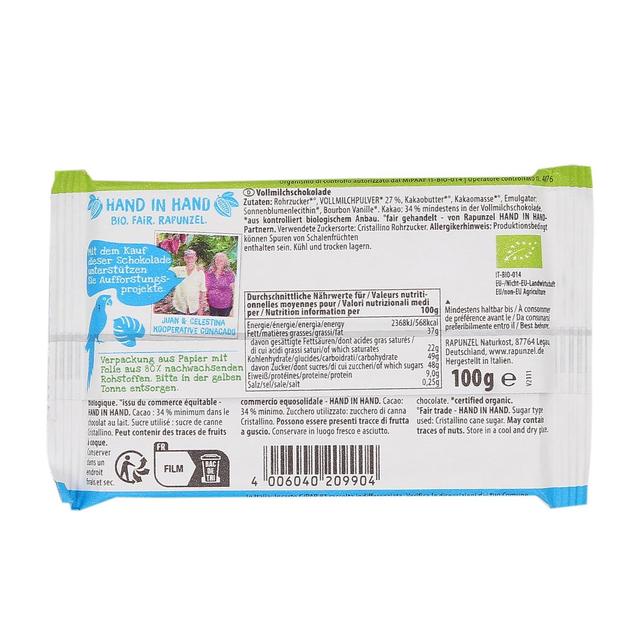 4006040209904 - Rapunzel - Chocolat au lait bio équitable