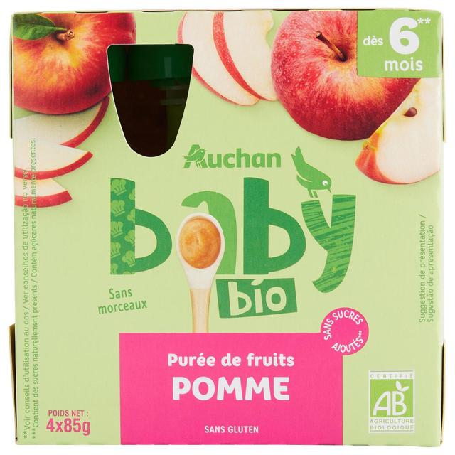 3596710530205 - Auchan Baby Bio - Purée de fruits Pomme Bio Gourdes Bébé dès 6 mois