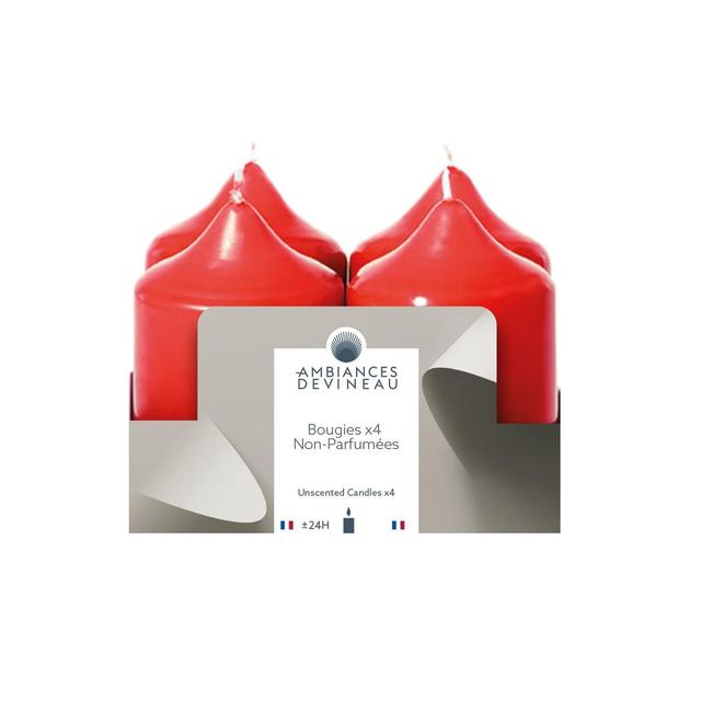 3482356723388 - Ambiances Devineau - 4 Bougies non parfumée Rouge