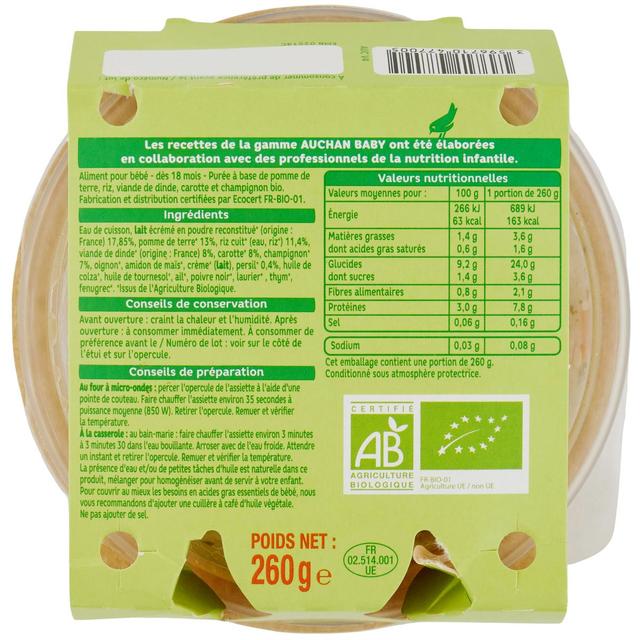 3596710477005 - Auchan Baby Bio - Blanquette de dinde Bio Assiette bébé dès 18 mois