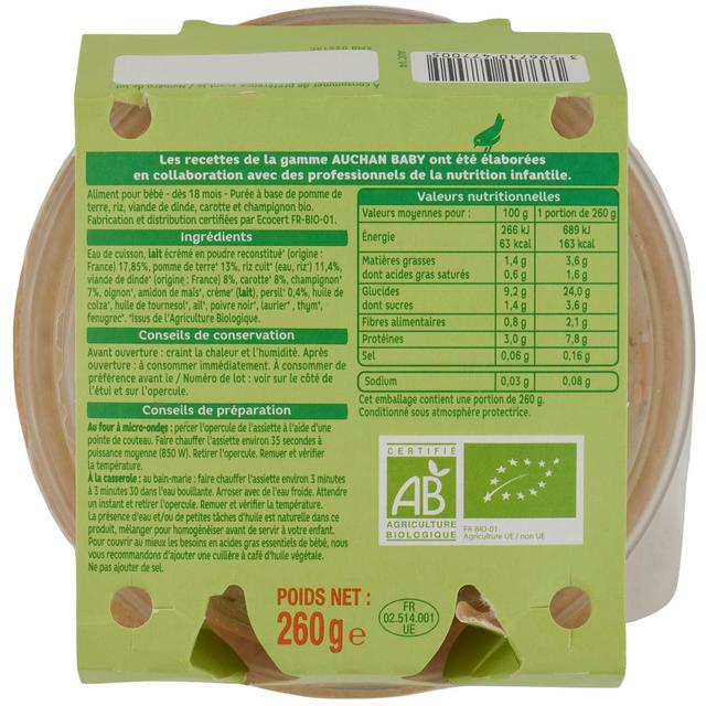 3596710477005 - Auchan Baby Bio - Blanquette de dinde Bio Assiette bébé dès 18 mois