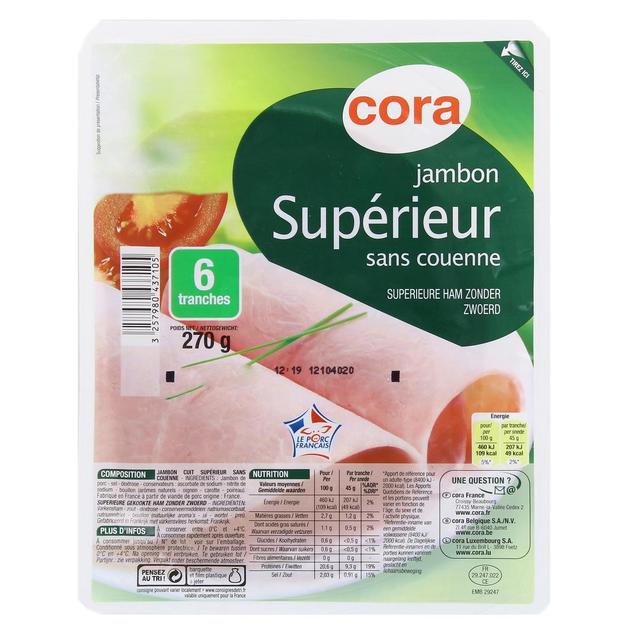 3257980437105 - Cora - Jambon Supérieur découenné, 270g