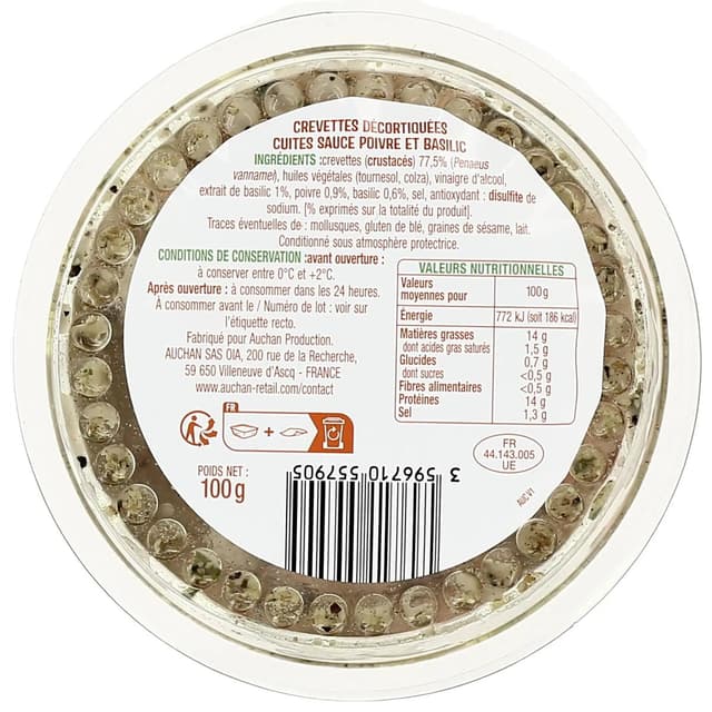 3596710557905 - Auchan - Crevettes poivre et basilic