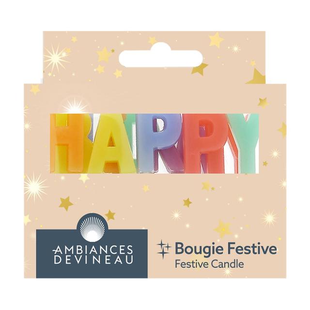 3482356828205 - Ambiances Devineau - Bougies lettres sur pic Happy birthday couleurs pastelles