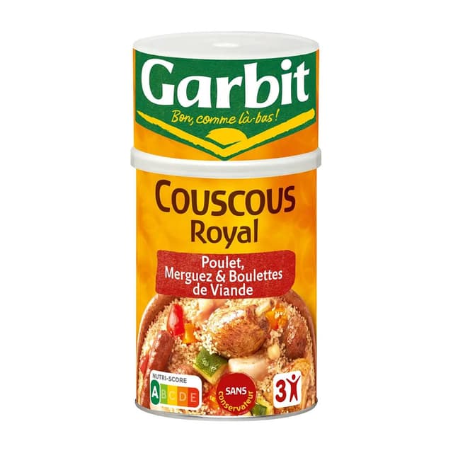 3261053411206 - Garbit - Couscous Royal Poulet Merguez et Boulettes de viande en conserve pour 3