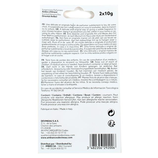 3482356292006 - Ambiances Devineau - 2 Suspensions parfum Ambre d'Orient