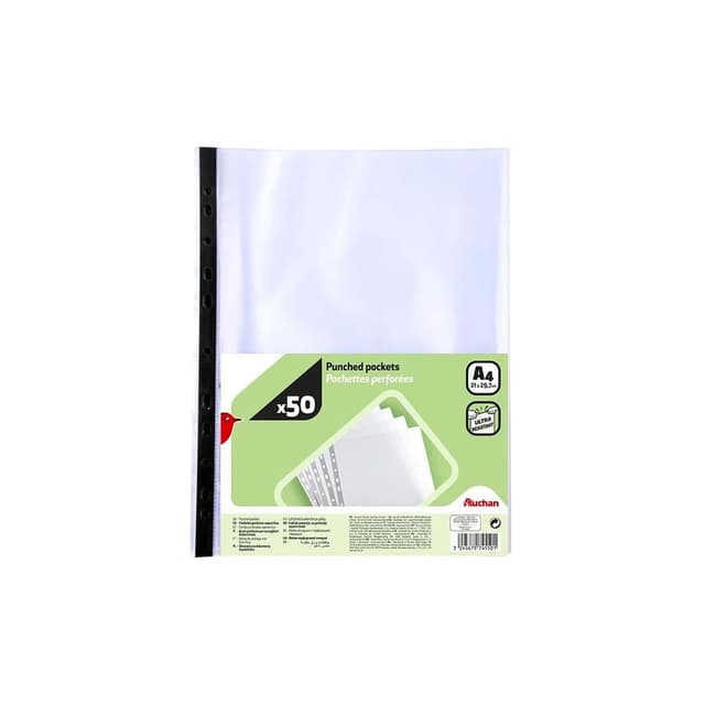 3665257692506 - Auchan - Pochettes plastiques perforées A4