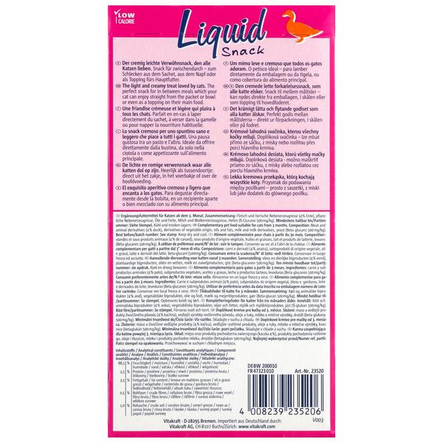 4008239235206 - Vitakraft Liquid - Snack au Canard et Beta-Glucanes - Friandise pour chat