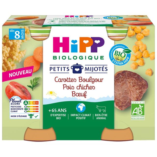 4062300445406 - Hipp - Petits Mijotés - Carottes Boulgour Pois Chiches Bœuf Bio Pot Bébé Dès 8 Mois
